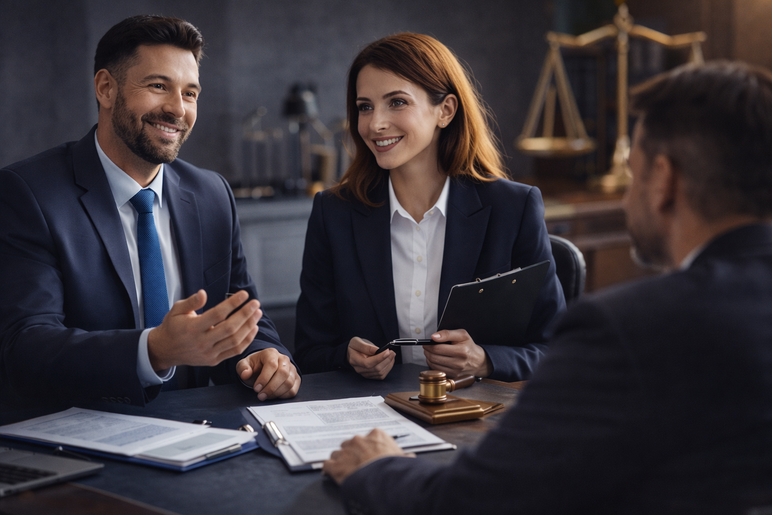 Equipo legal asesorando a un cliente